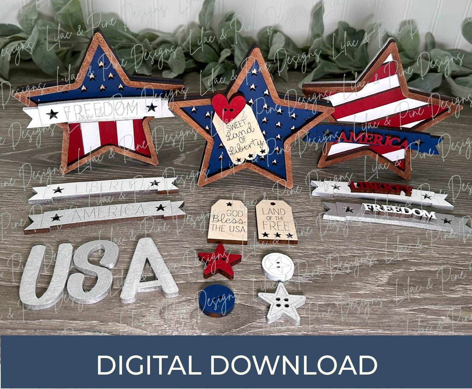 Mix & Match Chunky Star Shelf Sitter Bundle SVG - 4th of July Laser Ready Cut Files - Patriotic DIY Decor Bundle - Independence Day project