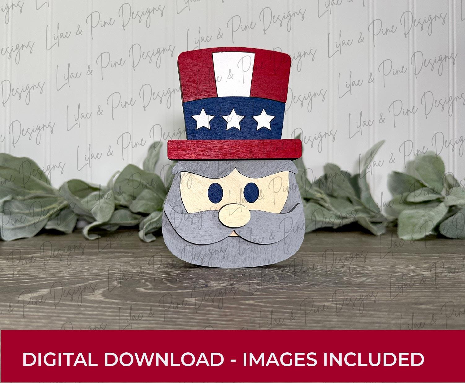 Laser Ready Uncle Sam Shelf Sitter SVG - Chunky Patriotic shelf sitter for Glowforge - 4th of July Pattern for Paint Kit - Americana decor