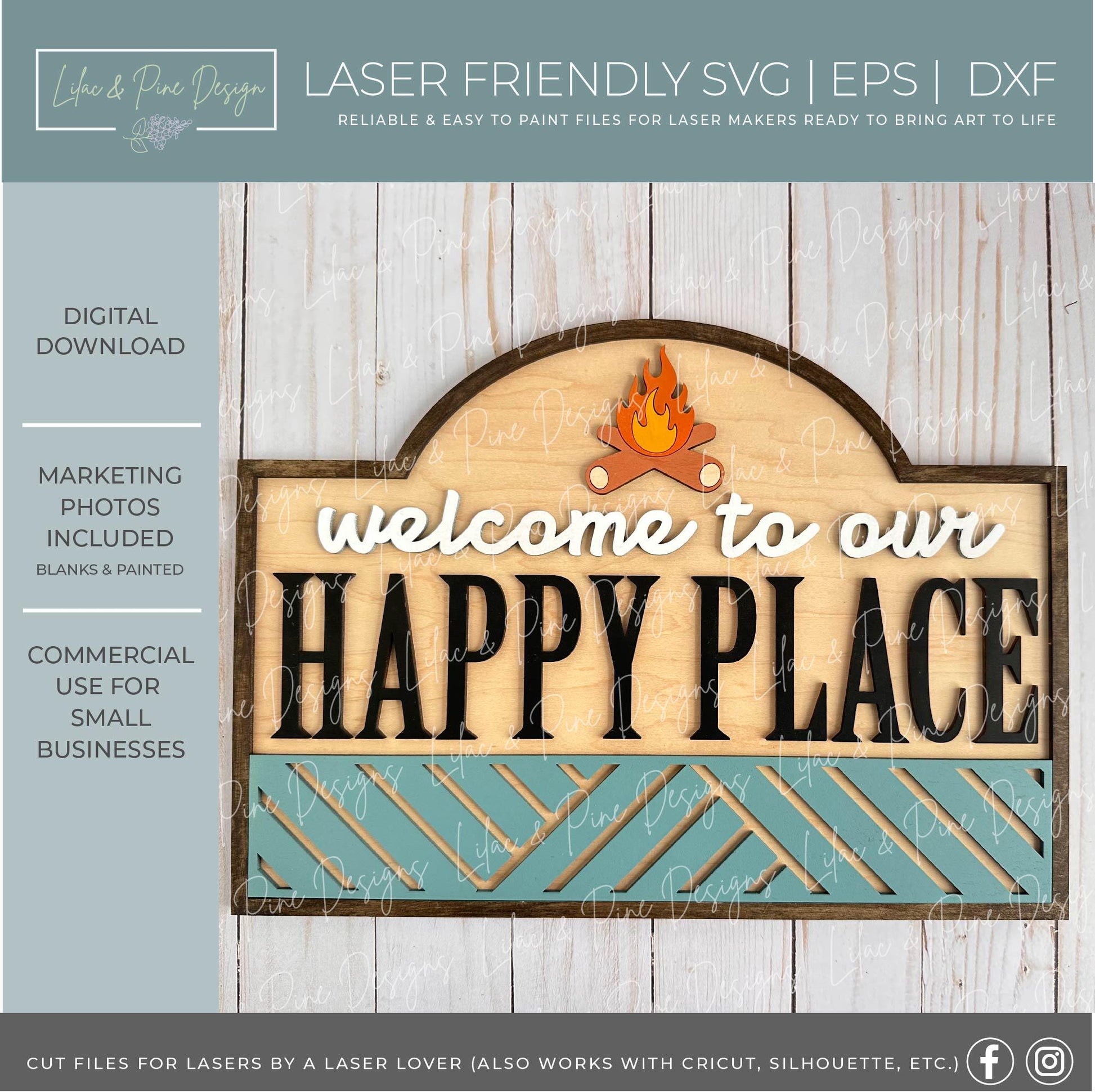 Welcome to Our Happy Place SVG - Laser sign for bar or fire pit - Summer Glowforge File - Decor for beach house or cabin - digital download