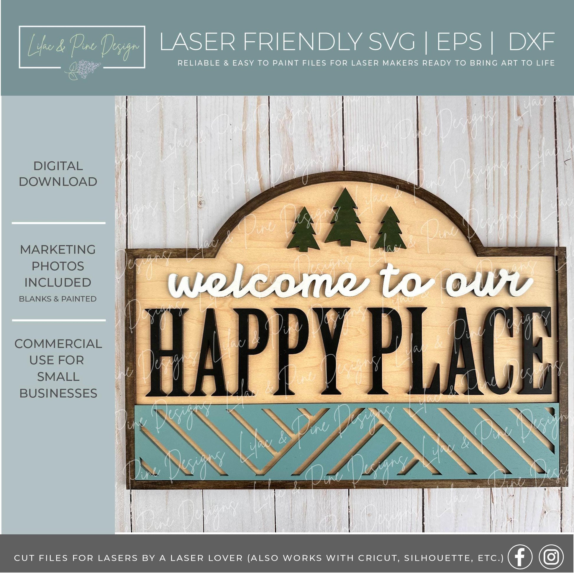 Welcome to Our Happy Place SVG - Laser sign for bar or fire pit - Summer Glowforge File - Decor for beach house or cabin - digital download