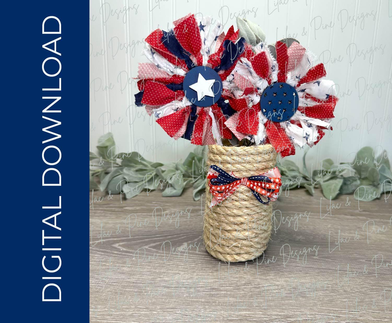 Mix and Match Patriotic Flower Bundle - Primitive 4th of July project SVG - Rustic Americana floral SVG - laser cut file - Glowforge SVG
