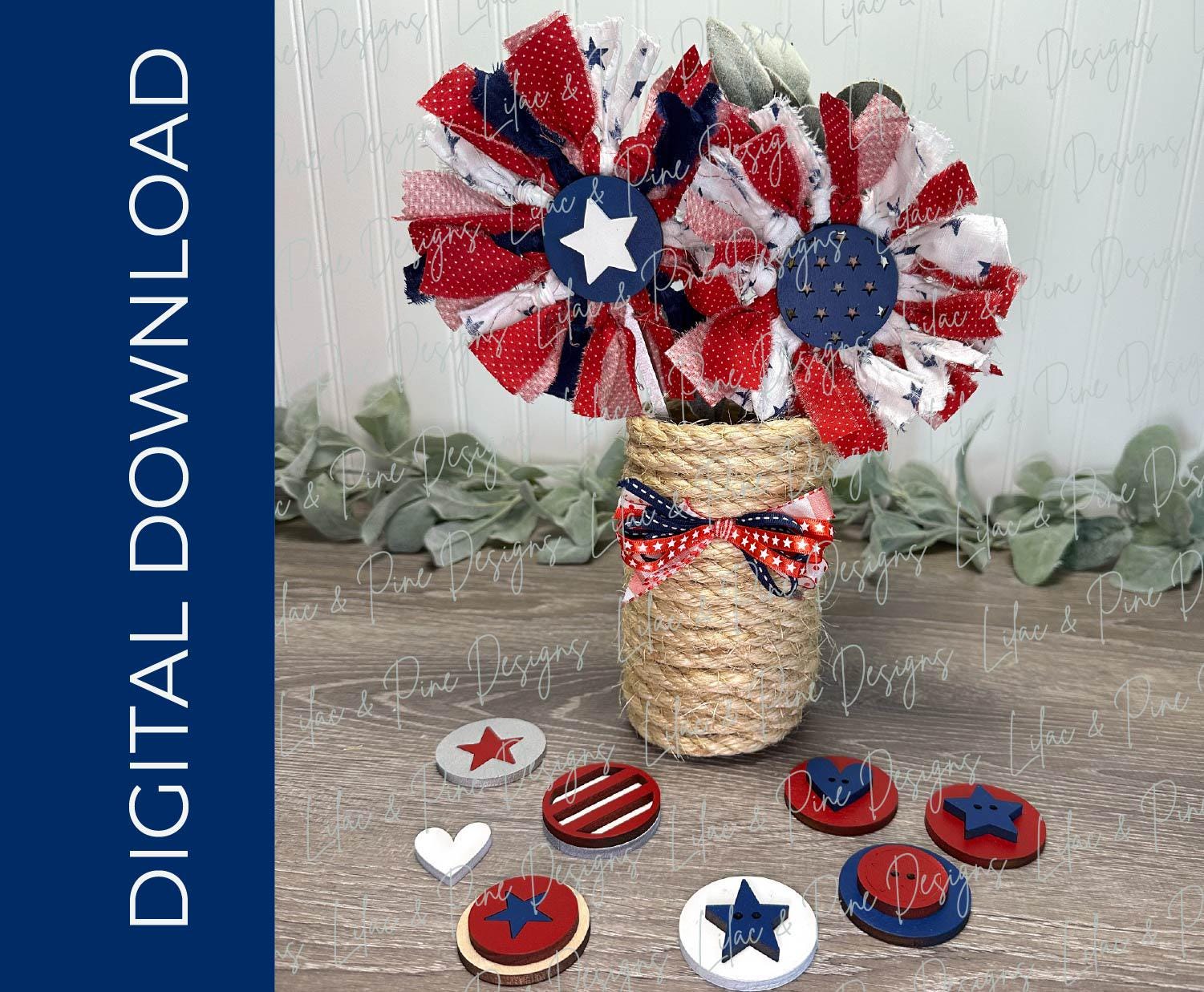Mix and Match Patriotic Flower Bundle - Primitive 4th of July project SVG - Rustic Americana floral SVG - laser cut file - Glowforge SVG
