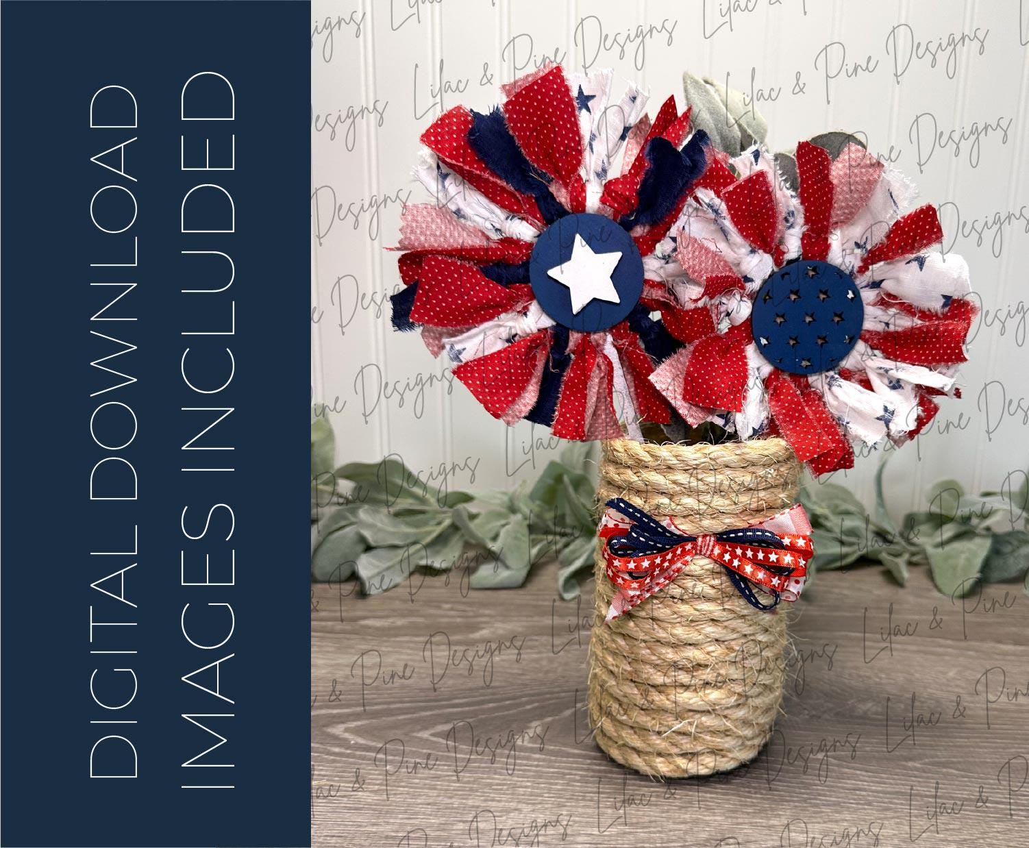 Mix and Match Patriotic Flower Bundle - Primitive 4th of July project SVG - Rustic Americana floral SVG - laser cut file - Glowforge SVG