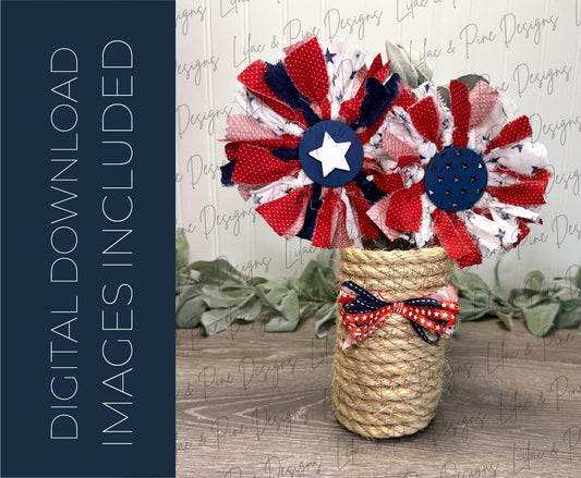 Mix and Match Patriotic Flower Bundle - Primitive 4th of July project SVG - Rustic Americana floral SVG - laser cut file - Glowforge SVG