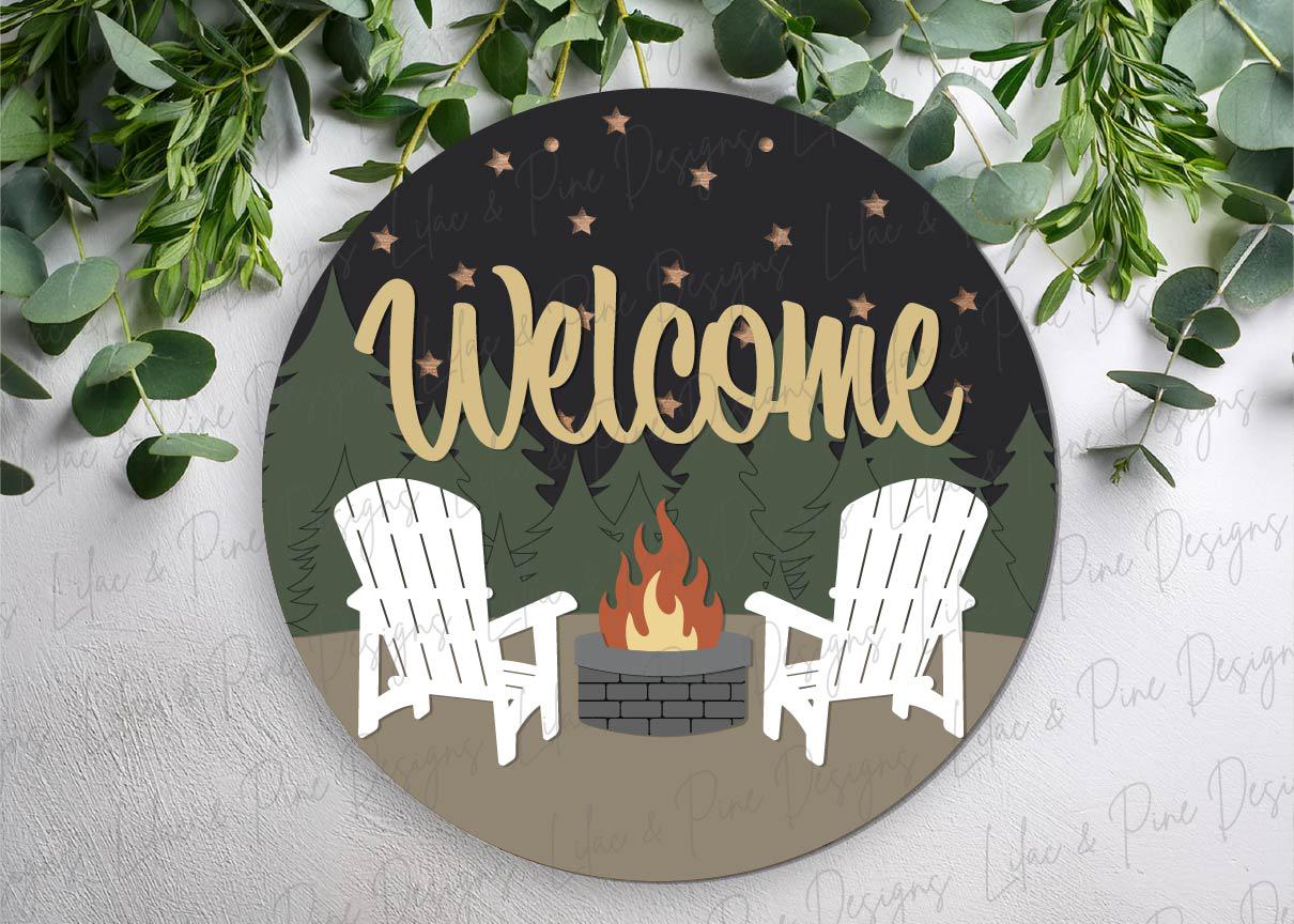 welcome fire pit sign SVG, camping SVG, welcome camper sign, campfire svg, round patio sign, Glowforge Svg, laser cut file, Cricut SVG