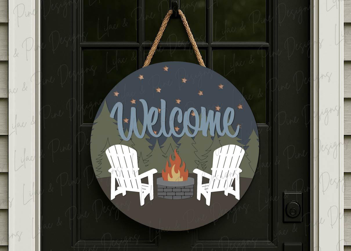 welcome fire pit sign SVG, camping SVG, welcome camper sign, campfire svg, round patio sign, Glowforge Svg, laser cut file, Cricut SVG