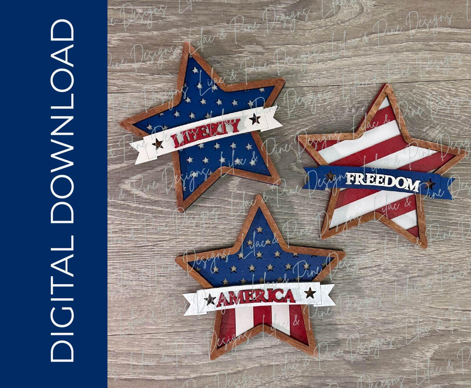 Mix & Match Chunky Star Shelf Sitter Bundle SVG - 4th of July Laser Ready Cut Files - Patriotic DIY Decor Bundle - Independence Day project