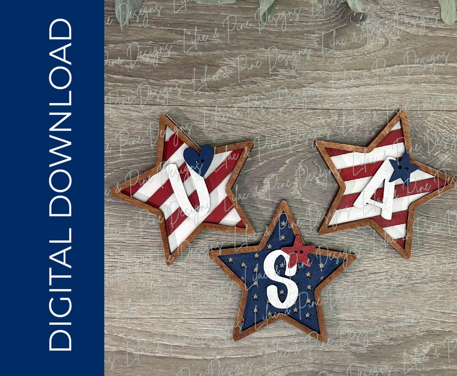 Mix & Match Chunky Star Shelf Sitter Bundle SVG - 4th of July Laser Ready Cut Files - Patriotic DIY Decor Bundle - Independence Day project
