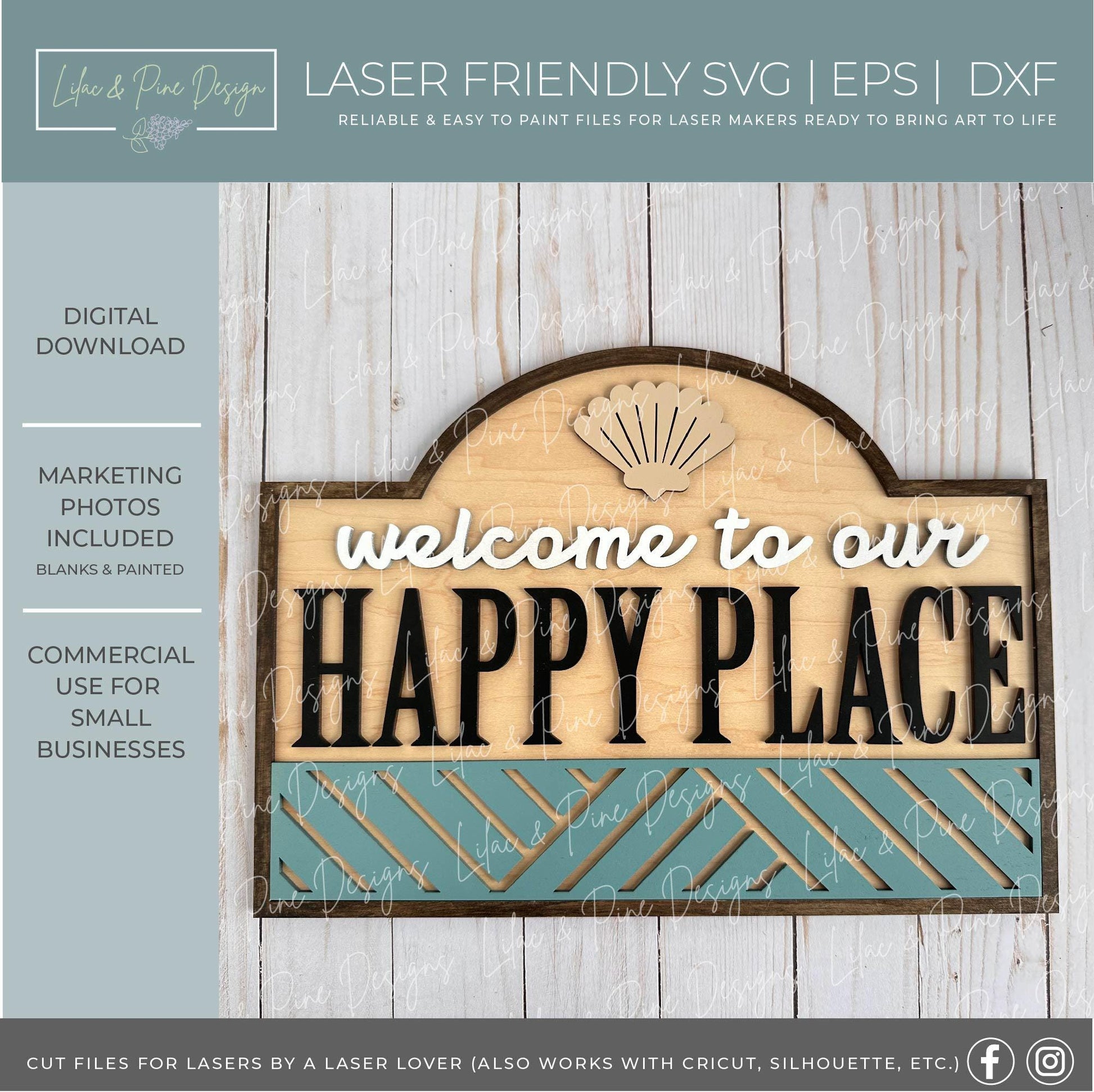 Welcome to Our Happy Place SVG - Laser sign for bar or fire pit - Summer Glowforge File - Decor for beach house or cabin - digital download