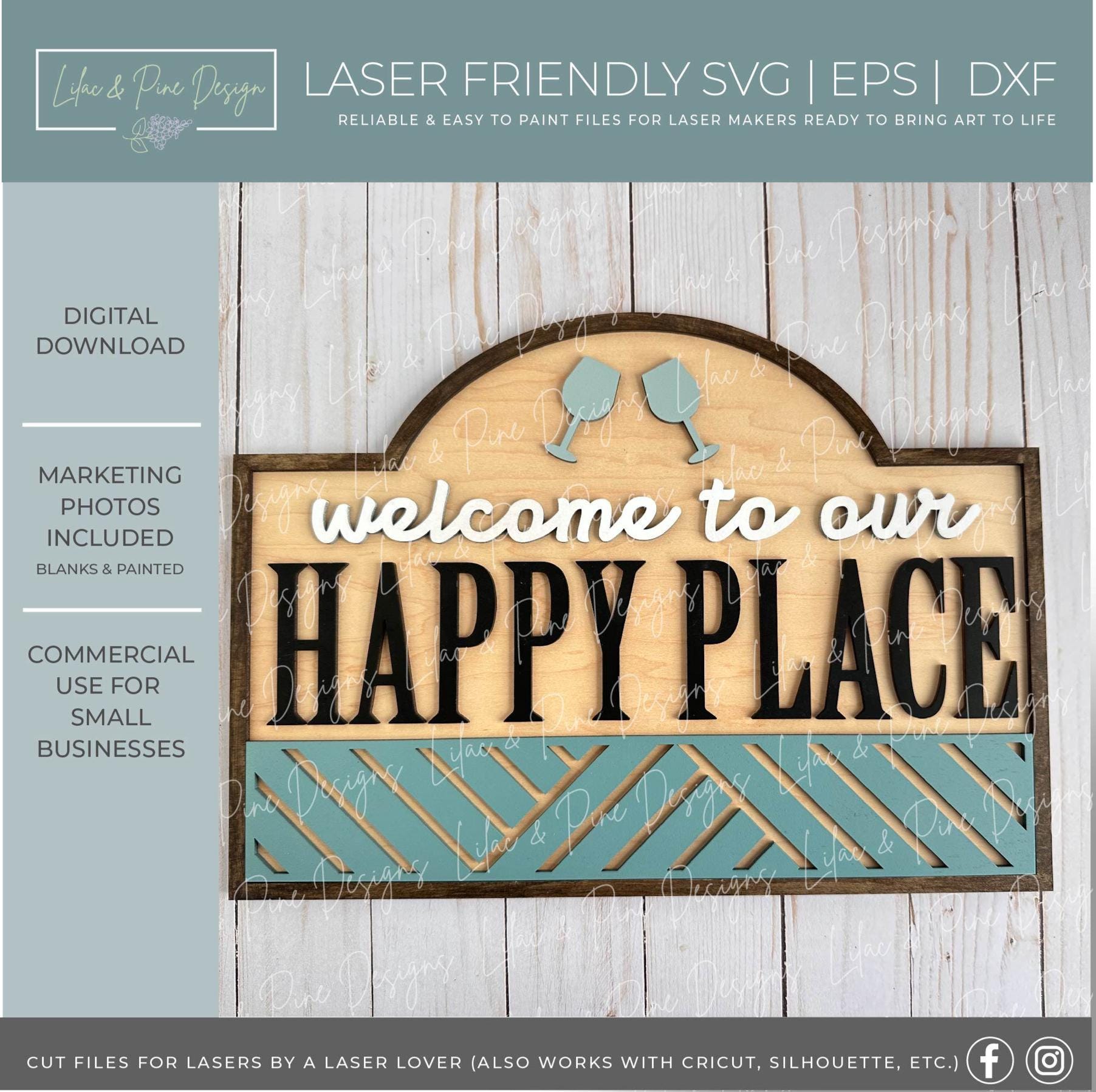 Welcome to Our Happy Place SVG - Laser sign for bar or fire pit - Summer Glowforge File - Decor for beach house or cabin - digital download