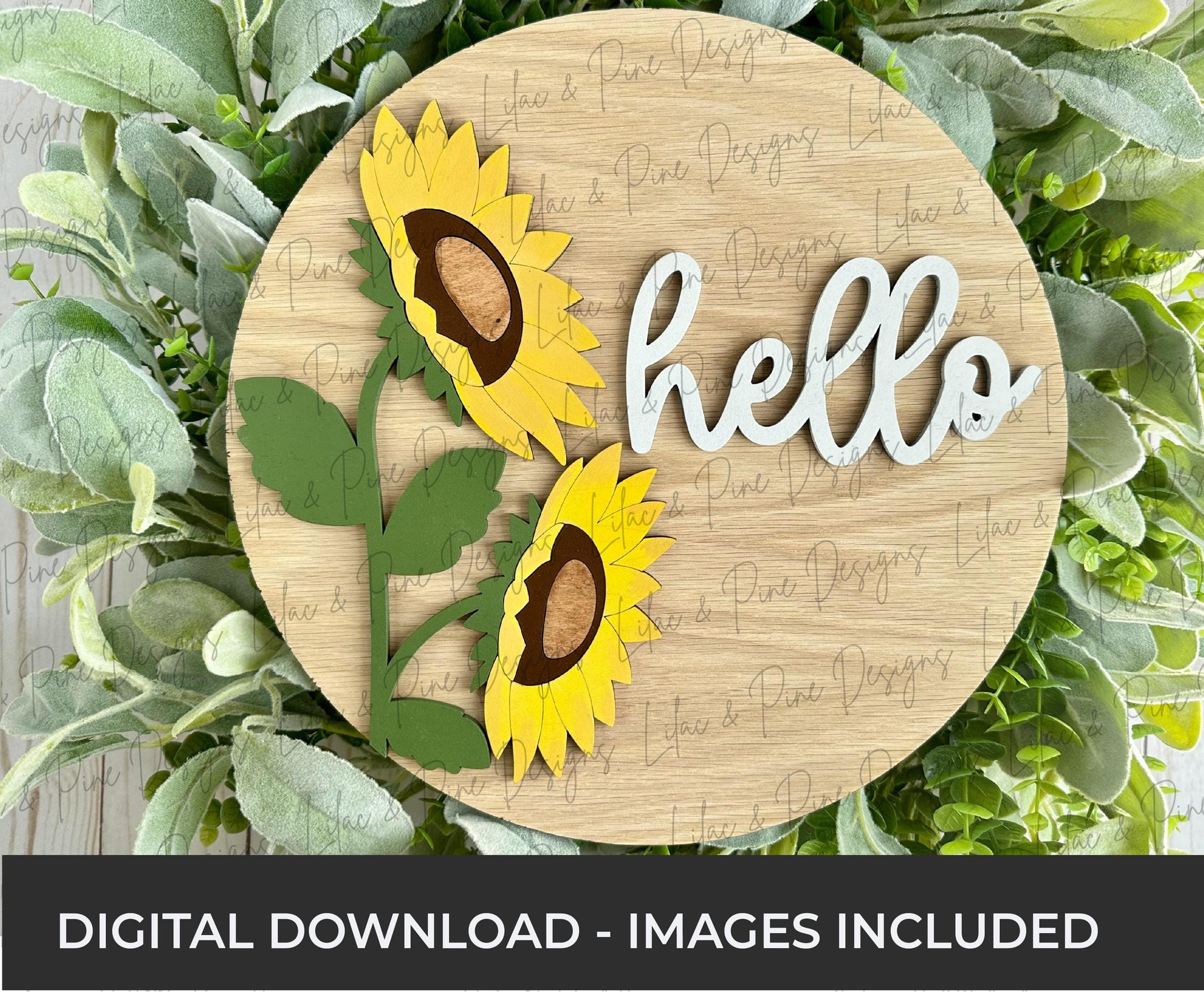 Realistic Sunflower Welcome sign - Round Door Hanger SVG - Hello SVG - Bless This Home Laser Cut File - digital download for Cricut or laser