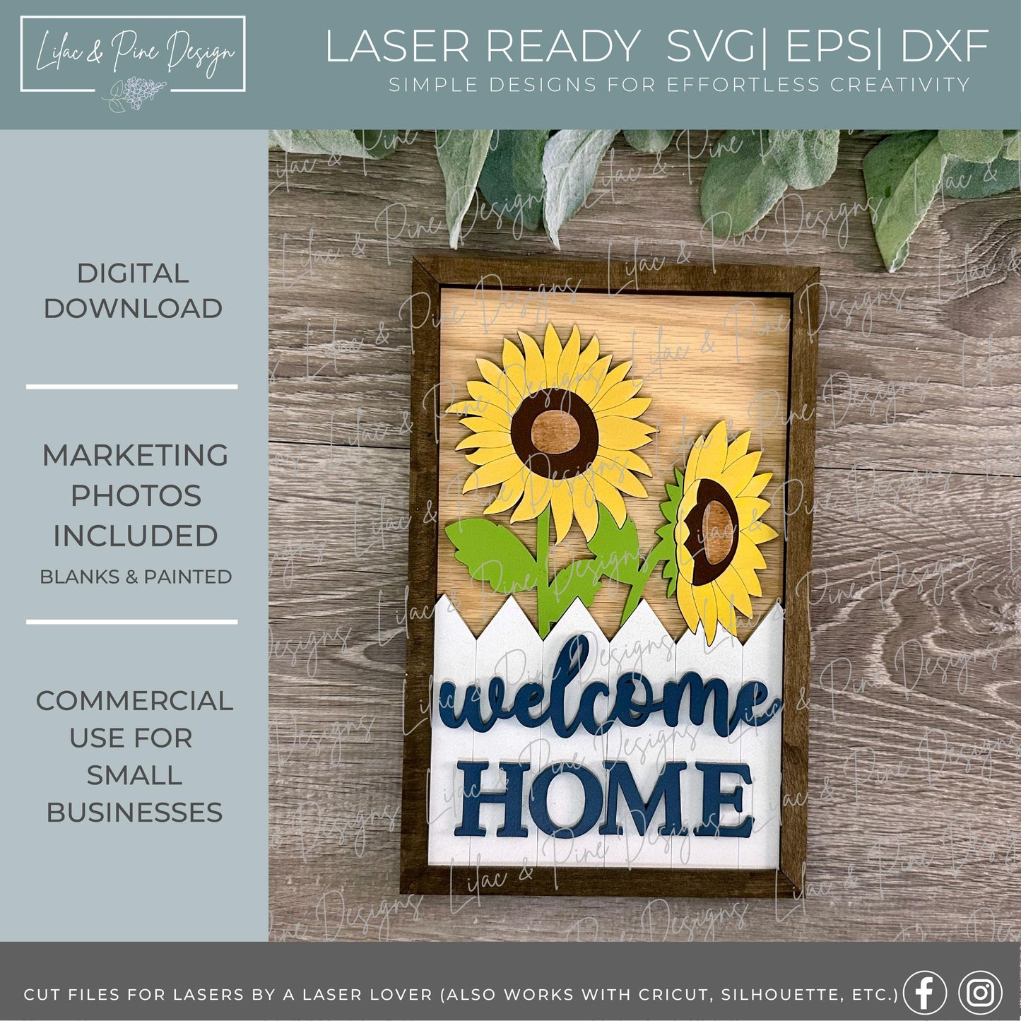 Sunflower Welcome home sign SVG - summer sunflower decor SVG - fall floral cut file - digital download - laser cut file - Glowforge SVG