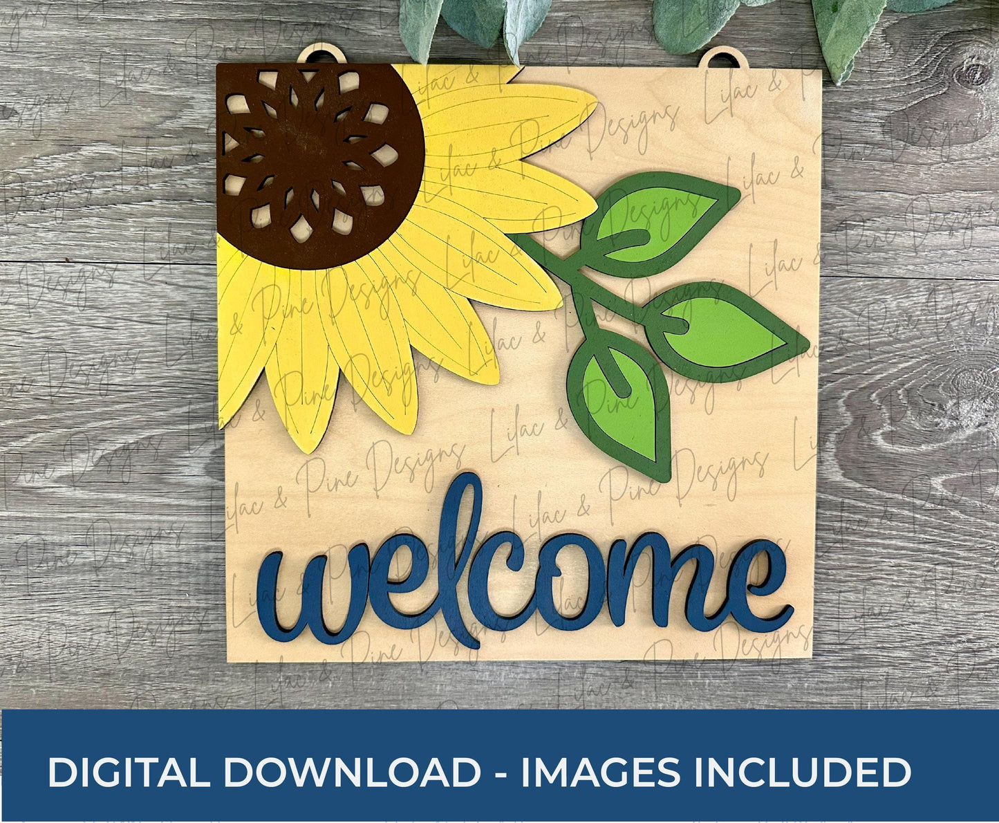 Sunflower Welcome sign - Square Door Hanger SVG - summer sign for front door - fall floral porch decor - Laser Cut Files - Glowforge SVG
