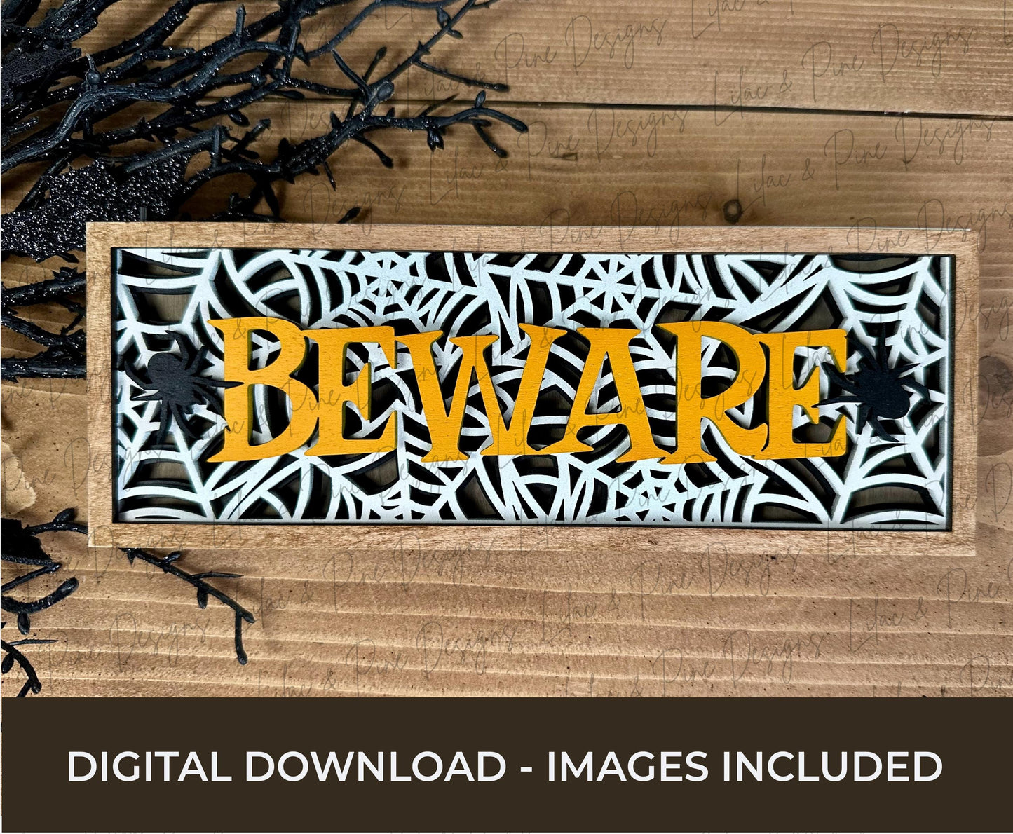 Halloween mini sign bundle SVG - Halloween shelf sitter - Beware spiderweb SVG - Creepy Spider sign - spooky SVG - laser cut files