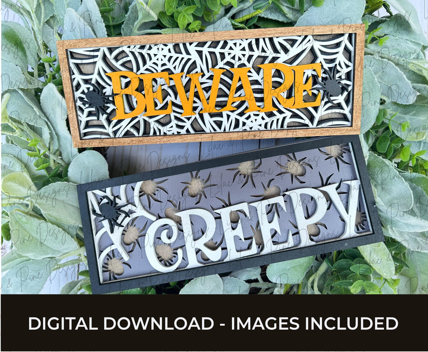 Halloween mini sign bundle SVG - Halloween shelf sitter - Beware spiderweb SVG - Creepy Spider sign - spooky SVG - laser cut files