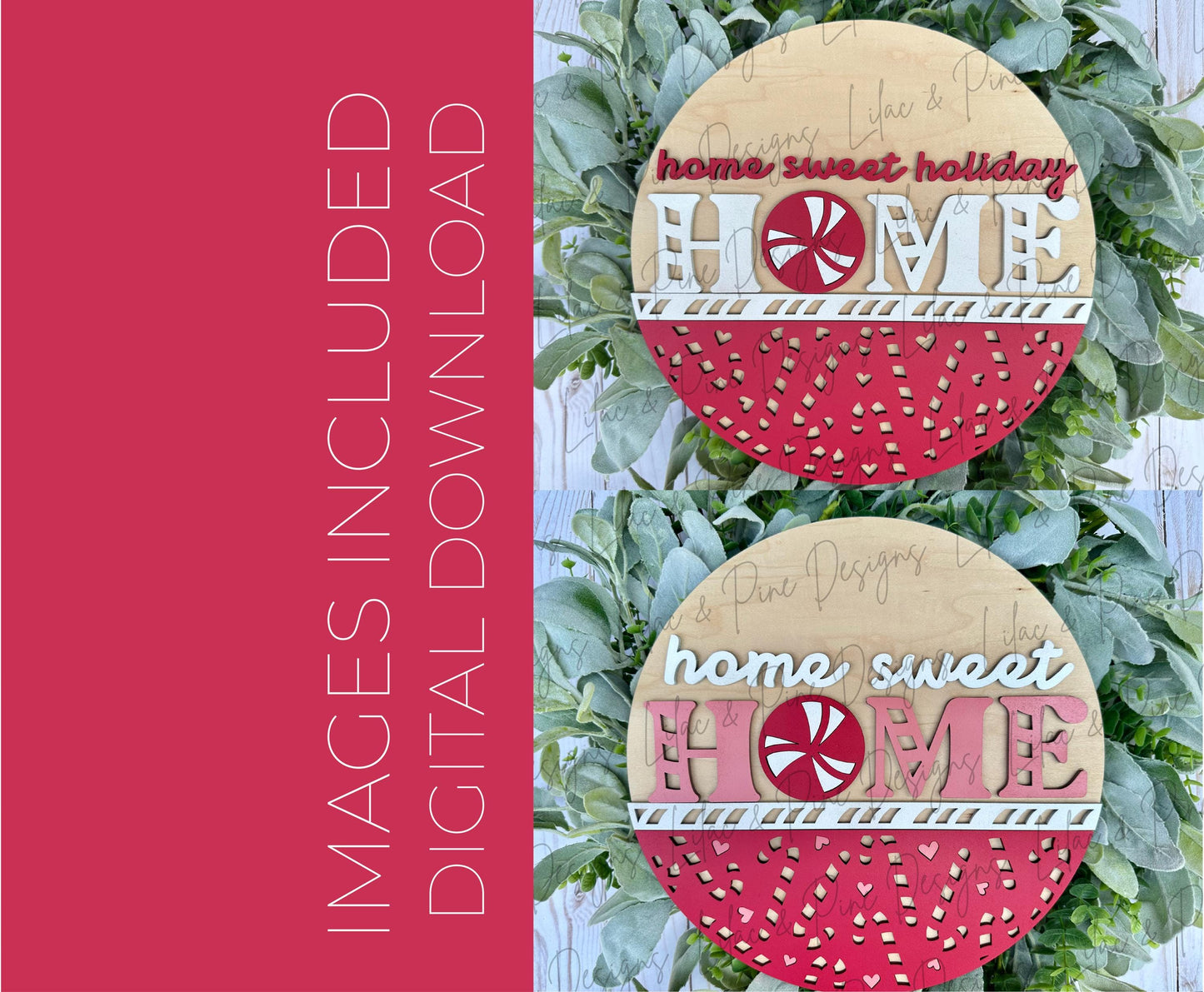 Cute Candy Cane Door Hanger SVG - Coquette Christmas Welcome Sign - Peppermint Home Sweet Holiday Home SVG - Cricut SVG - laser cut files