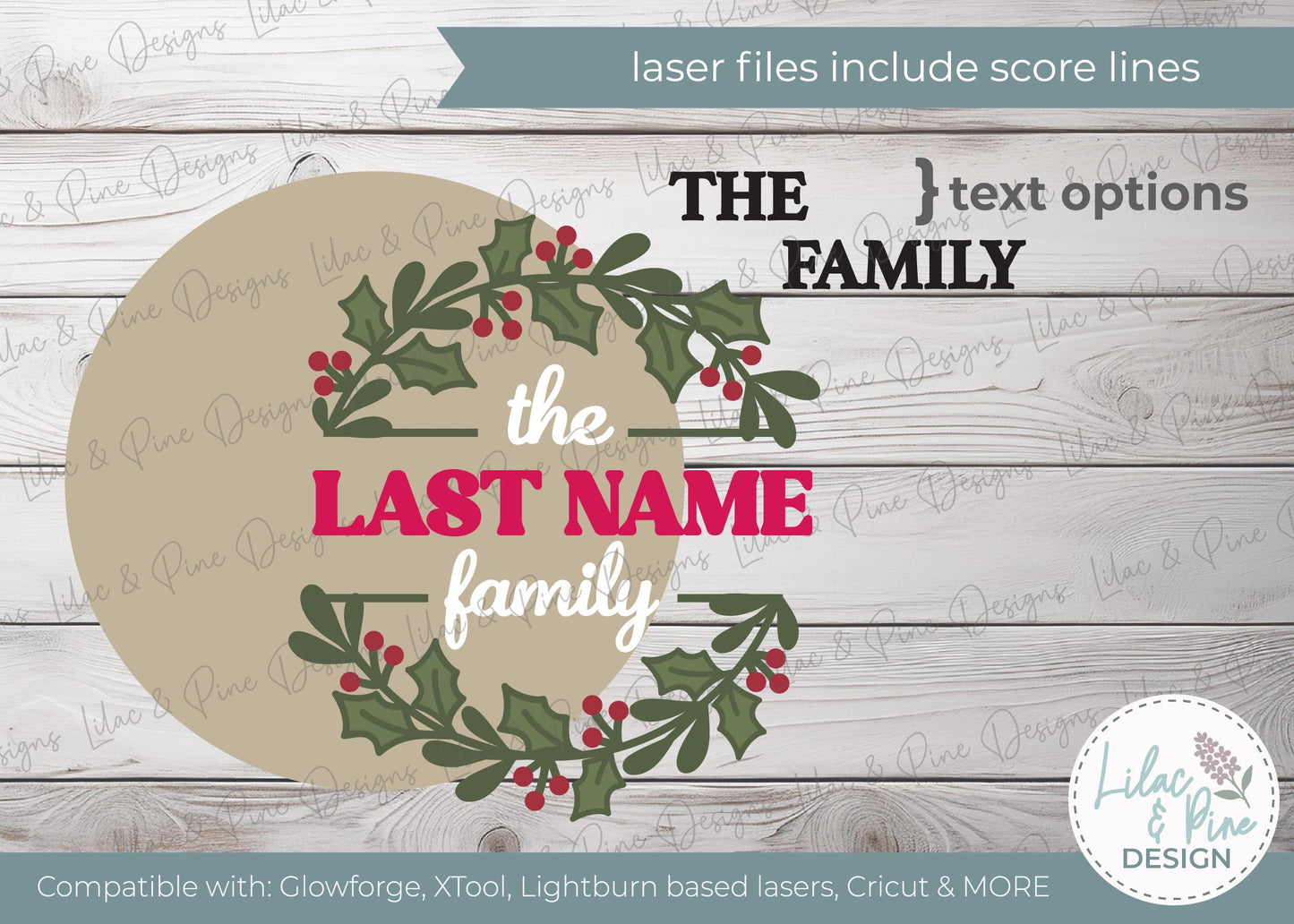 Custom Holly Family Sign SVG - Round Wreath door hanger - Personalized Christmas SVG DIY Holiday Decor - Cricut svg - laser cut file