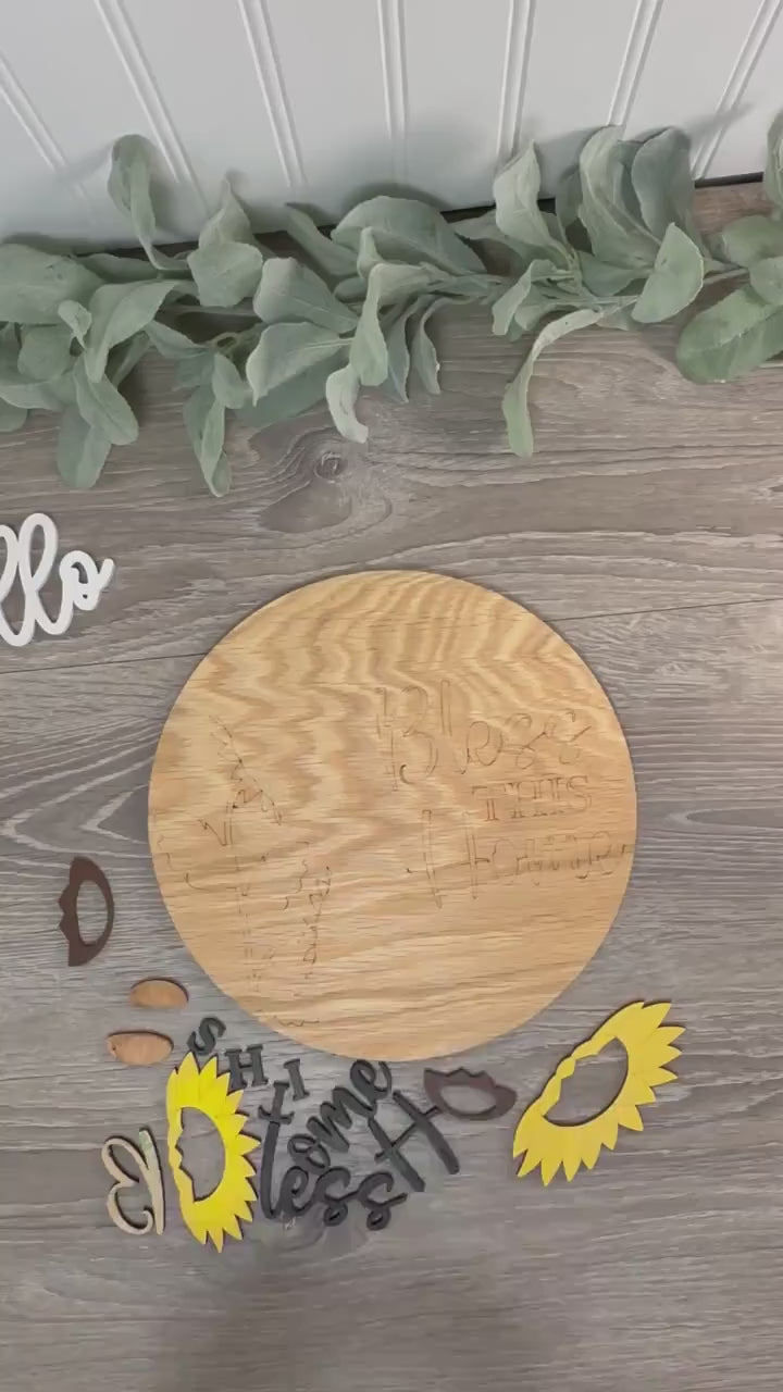 Realistic Sunflower Welcome sign - Round Door Hanger SVG - Hello SVG - Bless This Home Laser Cut File - digital download for Cricut or laser