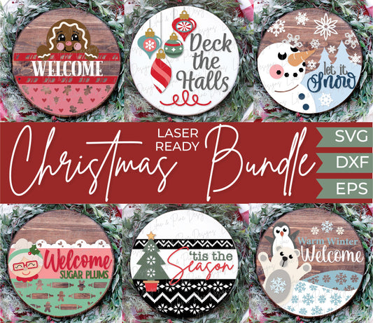 Christmas welcome sign bundle, Christmas door hanger SVG, Gingerbread svg, Deck the Halls SVG, Let it Snow SVG, snowman svg, Mrs Claus svg, Tis the Season SVG, Faire Isle SVG, Polar Bear SVG, Penguin SVG, Glowforge laser SVG