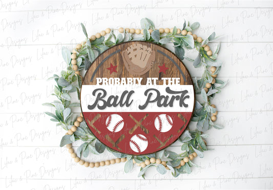 At the Ball Park sign SVG, Baseball welcome sign, Ball park Door hanger SVG, baseball wall art