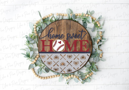 Baseball Door Hanger, Home Sweet Home Welcome SVG, Baseball mom sign SVG, Glowforge SVG, laser cut file