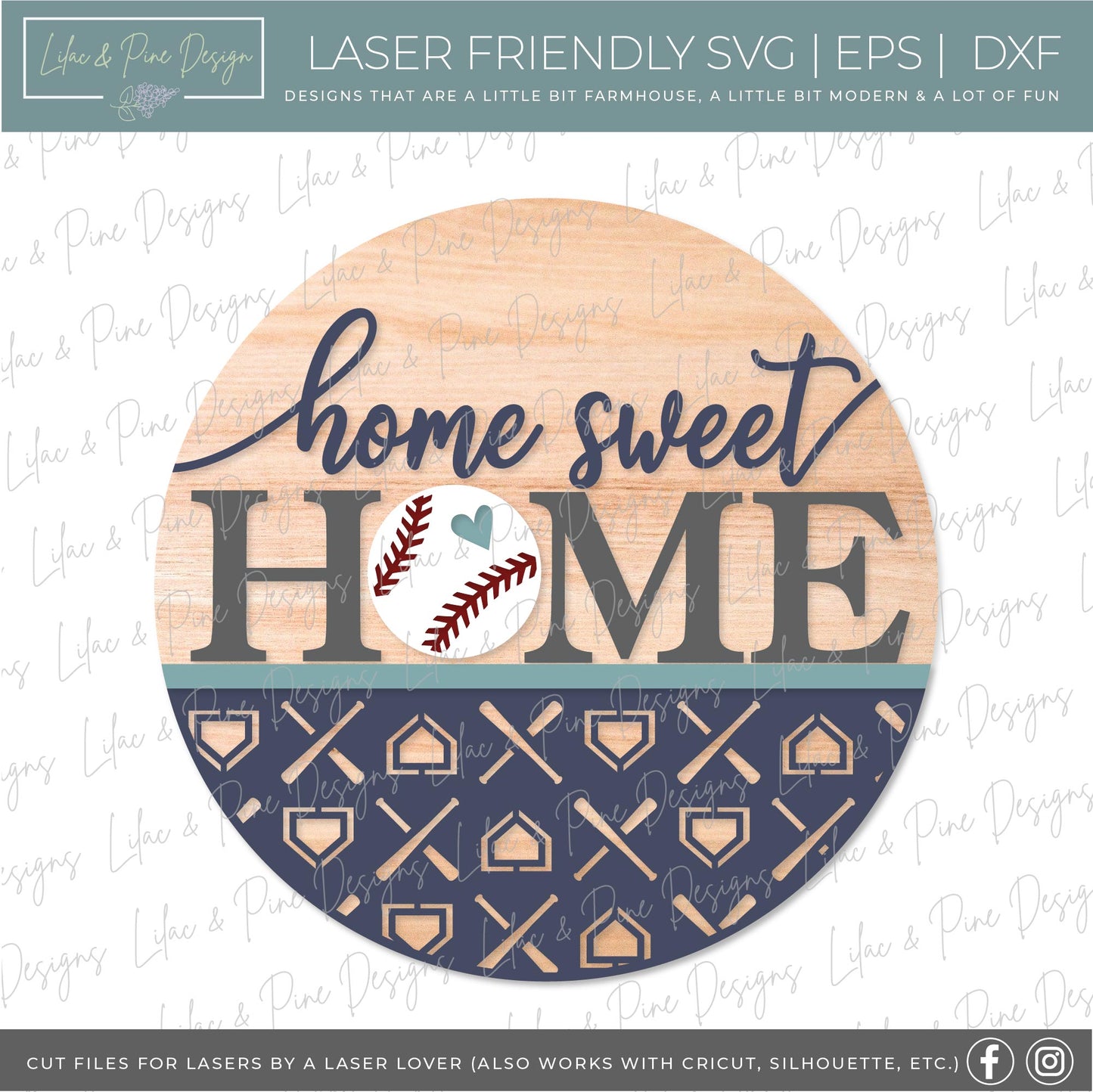 Baseball Door Hanger, Home Sweet Home Welcome SVG, Baseball mom sign SVG, Glowforge SVG, laser cut file