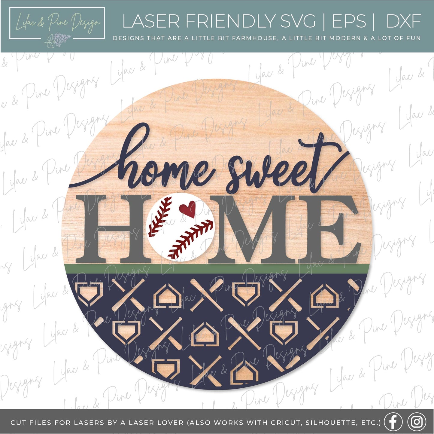 Baseball Door Hanger, Home Sweet Home Welcome SVG, Baseball mom sign SVG, Glowforge SVG, laser cut file