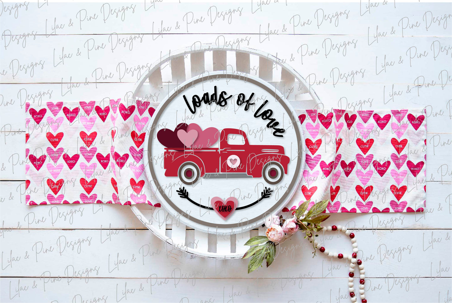 loads of love SVG, Valentines Day SVG, Valentine truck SVG, vintage truck Svg, modern farmhouse door round, Glowforge svg, laser cut file