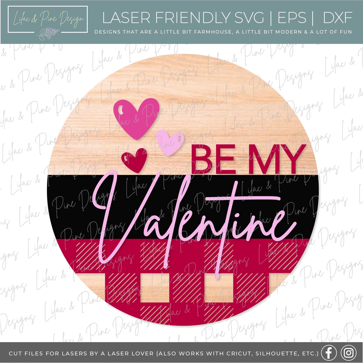 Be My Valentine SVG, Valentine plaid door round SVG, laser cut file