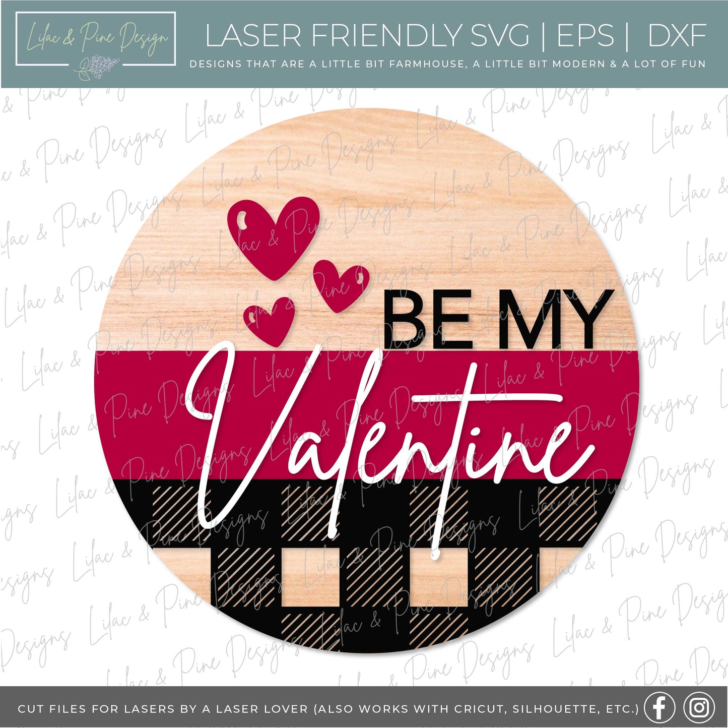 Be My Valentine SVG, Valentine plaid door round SVG, laser cut file
