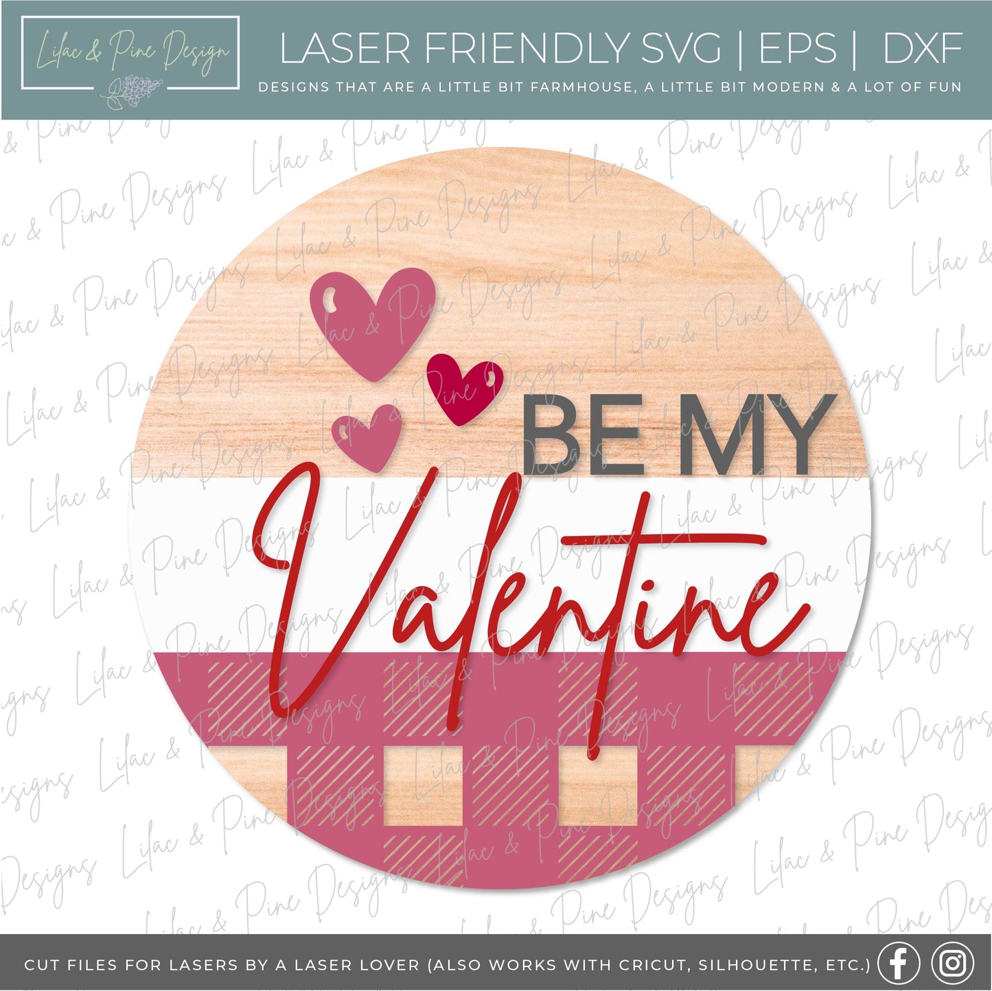 Be My Valentine SVG, Valentine plaid door round SVG, laser cut file