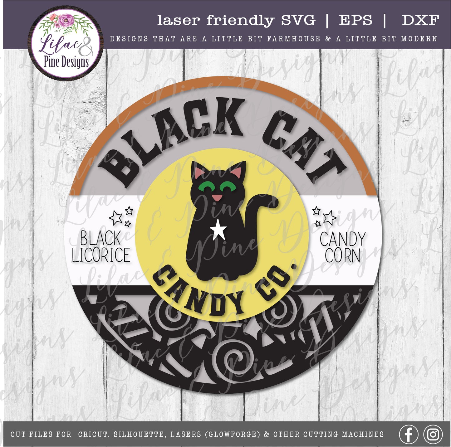 Black Cat Candy Co Sign SVG, Halloween Welcome SVG, Spooky SVG, Black Cat SVG, Door Round, Happy Halloween SVG, Halloween decor, laser cut file, Glowforge SVG