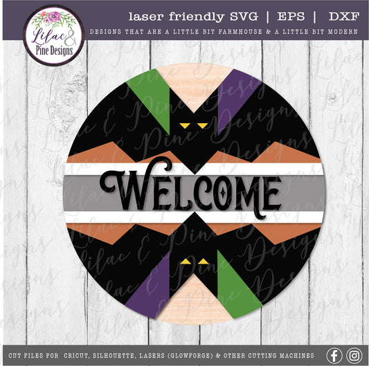 Boho Bat Sign SVG, Halloween Welcome SVG, Spooky SVG, Bat SVG, Door Round, Happy Halloween SVG, Halloween decor, laser cut file, Glowforge SVG