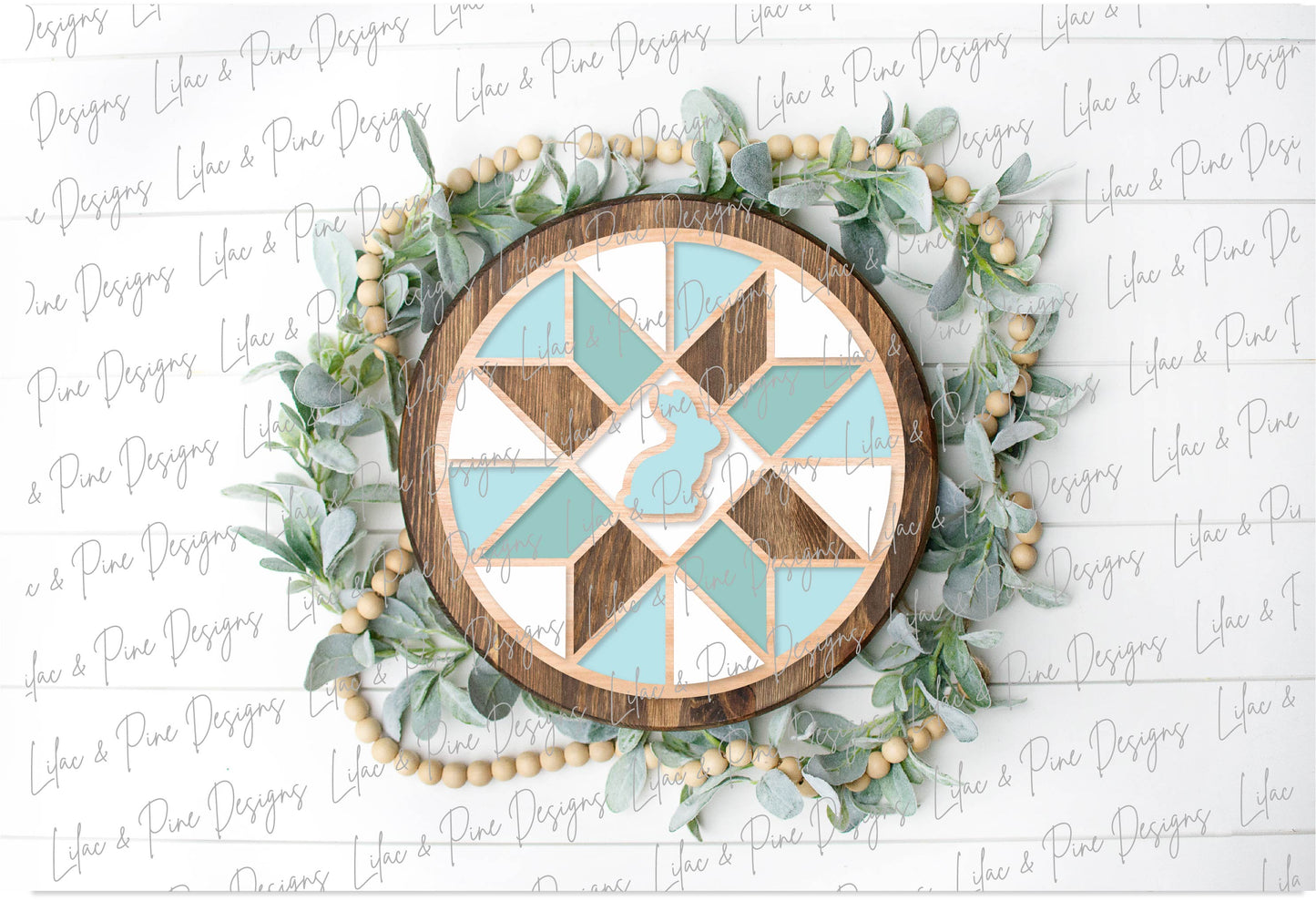 Barn Quilt bunny sign SVG, Easter door round SVG, laser cut file