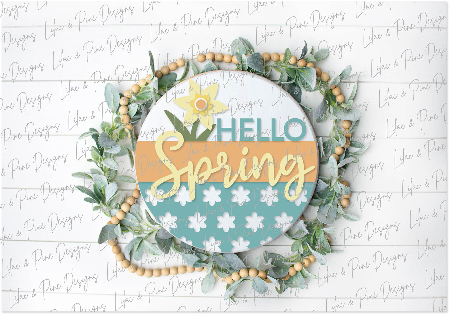 Hello Spring round sign SVG, spring floral door round SVG, floral SVG, daffodil svg, farmhouse spring decor, Glowforge Svg, laser cut file