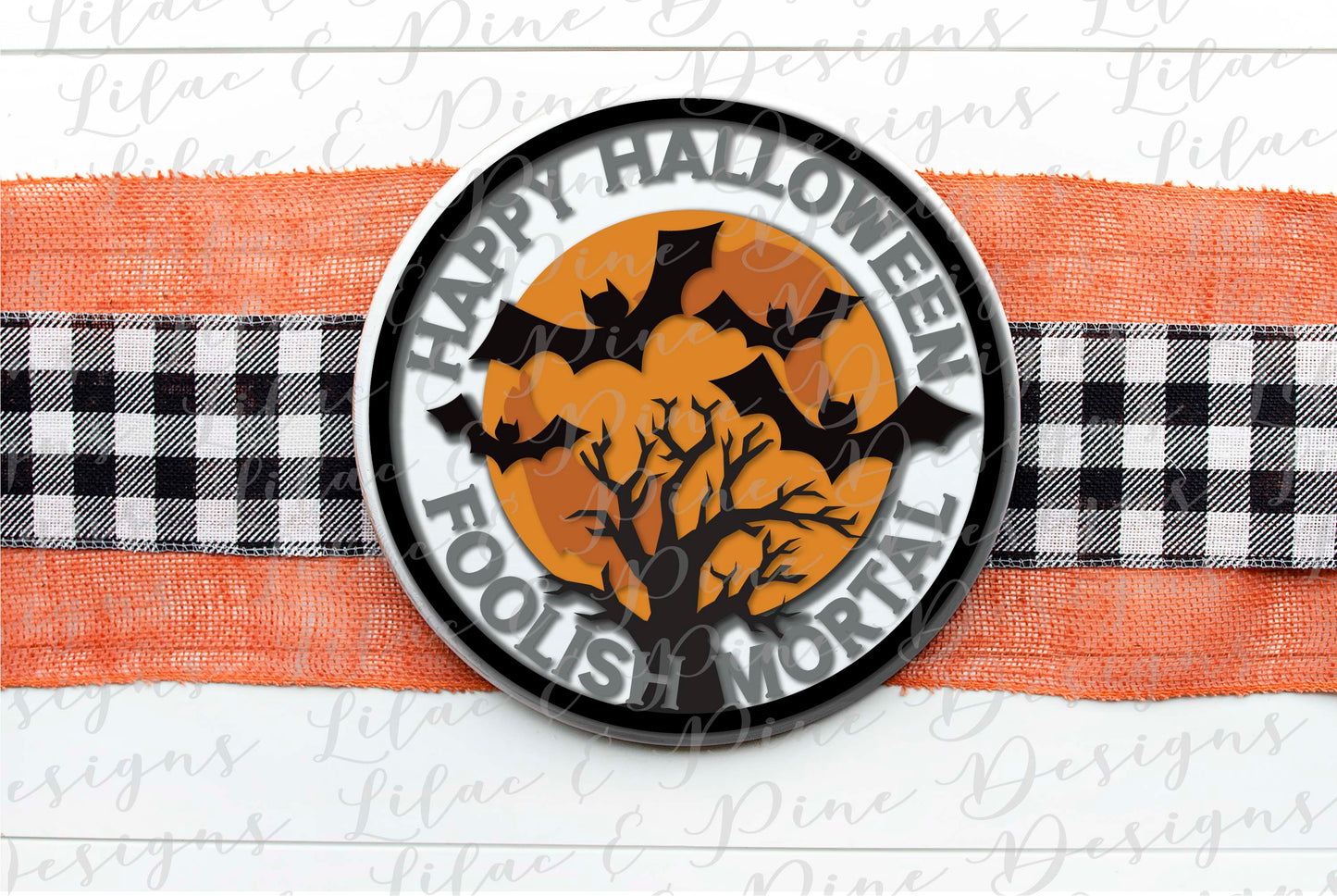 Welcome Foolish Mortals Halloween sign SVG, Moon and Bats SVG, Spooky SVG, bats SVG, Halloween porch decor, Creepy door round, laser cut file, Glowforge SVG