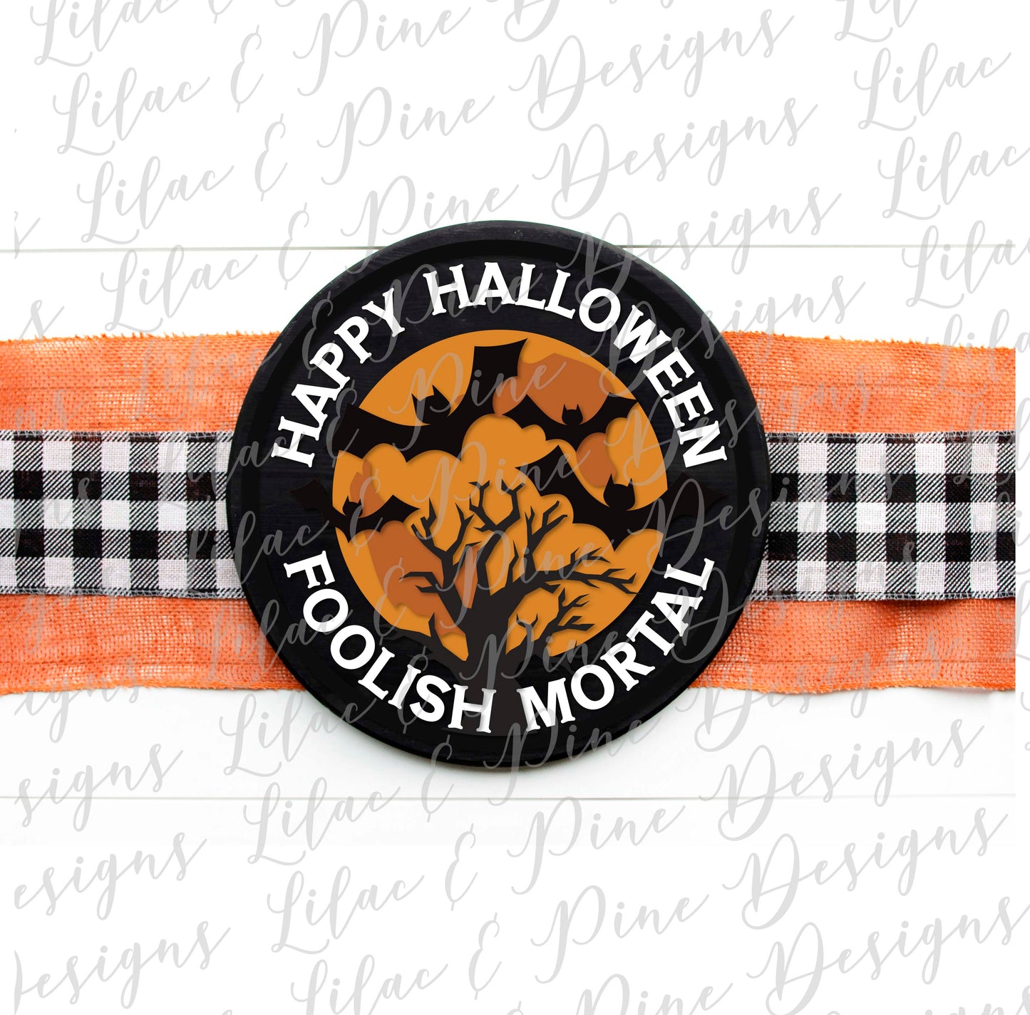 Welcome Foolish Mortals Halloween sign SVG, Moon and Bats SVG, Spooky SVG, bats SVG, Halloween porch decor, Creepy door round, laser cut file, Glowforge SVG