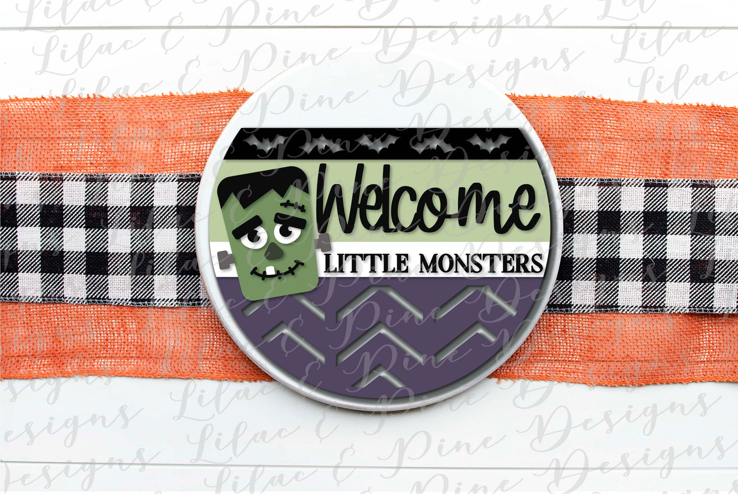Frankenstein Halloween sign SVG, Welcome Little Monsters SVG, Frankie SVG, bats SVG, Halloween porch decor, Frankenstein door round, laser cut file, Glowforge SVG