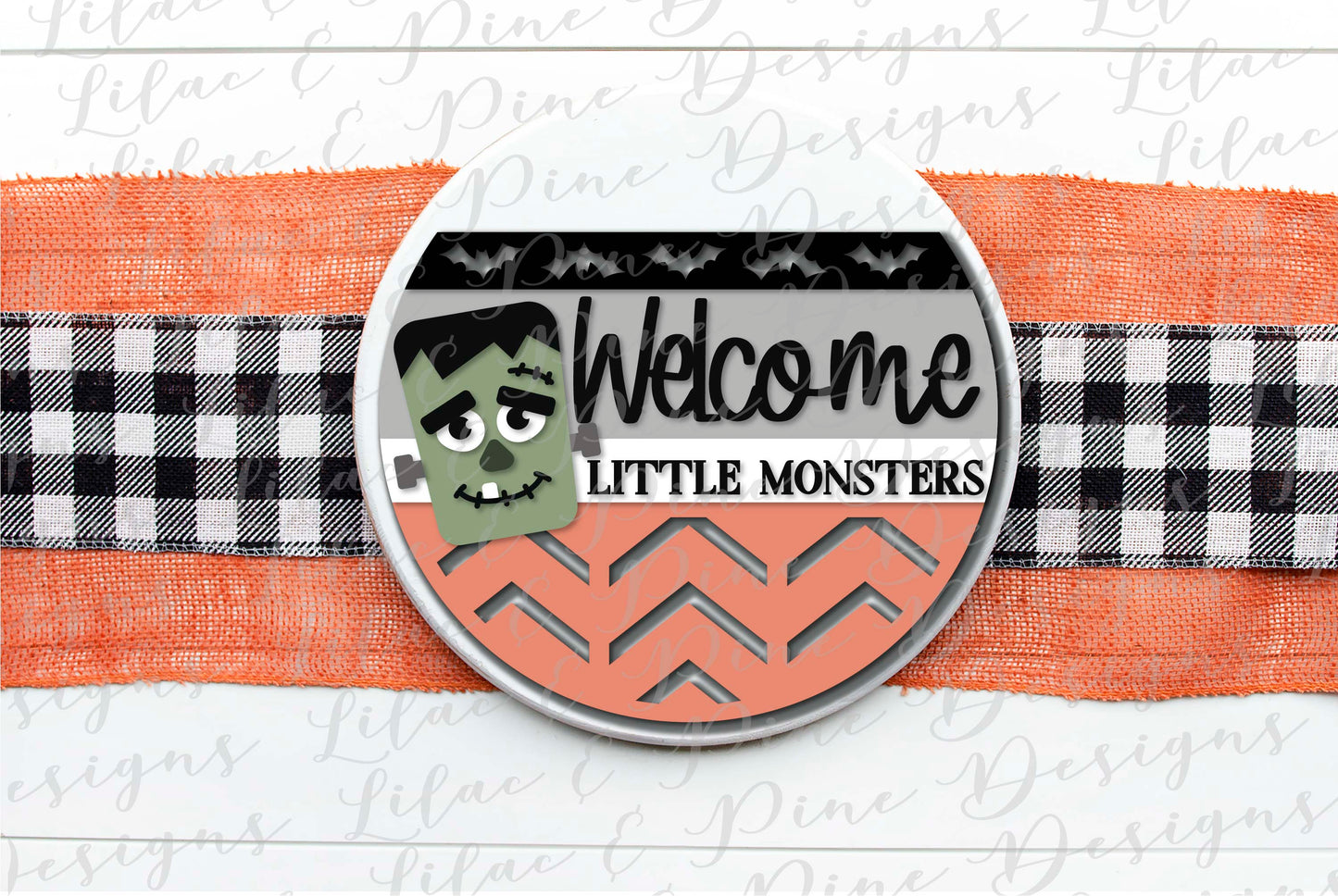 Frankenstein Halloween sign SVG, Welcome Little Monsters SVG, Frankie SVG, bats SVG, Halloween porch decor, Frankenstein door round, laser cut file, Glowforge SVG