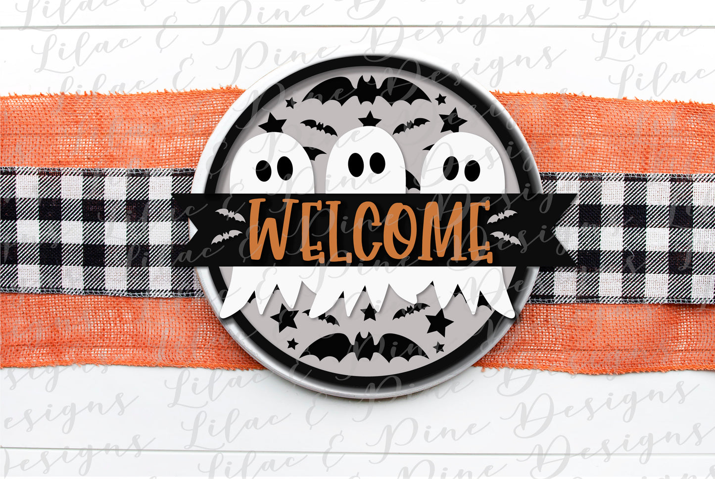 Ghost Trio Sign SVG, Halloween Welcome SVG, Spooky SVG, Ghost SVG, Door Round, Happy Halloween SVG, laser cut file, Glowforge SVG