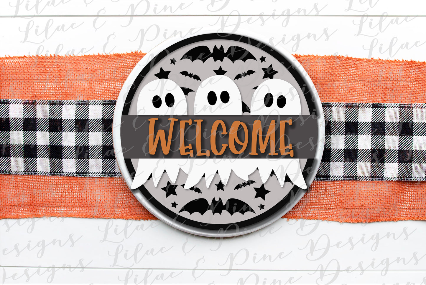 Ghost Trio Sign SVG, Halloween Welcome SVG, Spooky SVG, Ghost SVG, Door Round, Happy Halloween SVG, laser cut file, Glowforge SVG