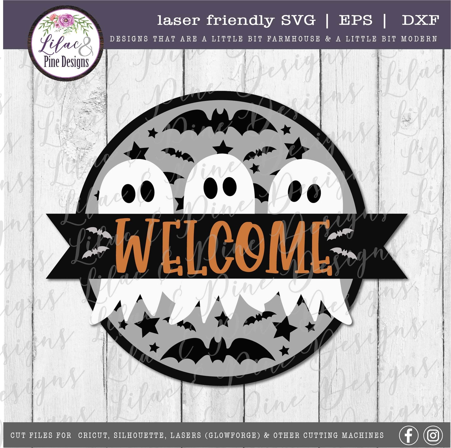 Ghost Trio Sign SVG, Halloween Welcome SVG, Spooky SVG, Ghost SVG, Door Round, Happy Halloween SVG, laser cut file, Glowforge SVG