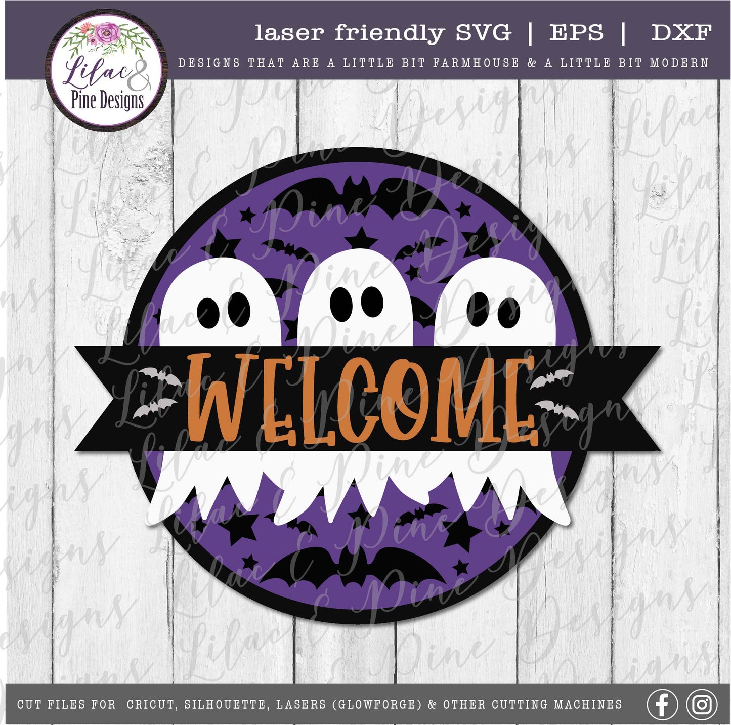 Ghost Trio Sign SVG, Halloween Welcome SVG, Spooky SVG, Ghost SVG, Door Round, Happy Halloween SVG, laser cut file, Glowforge SVG
