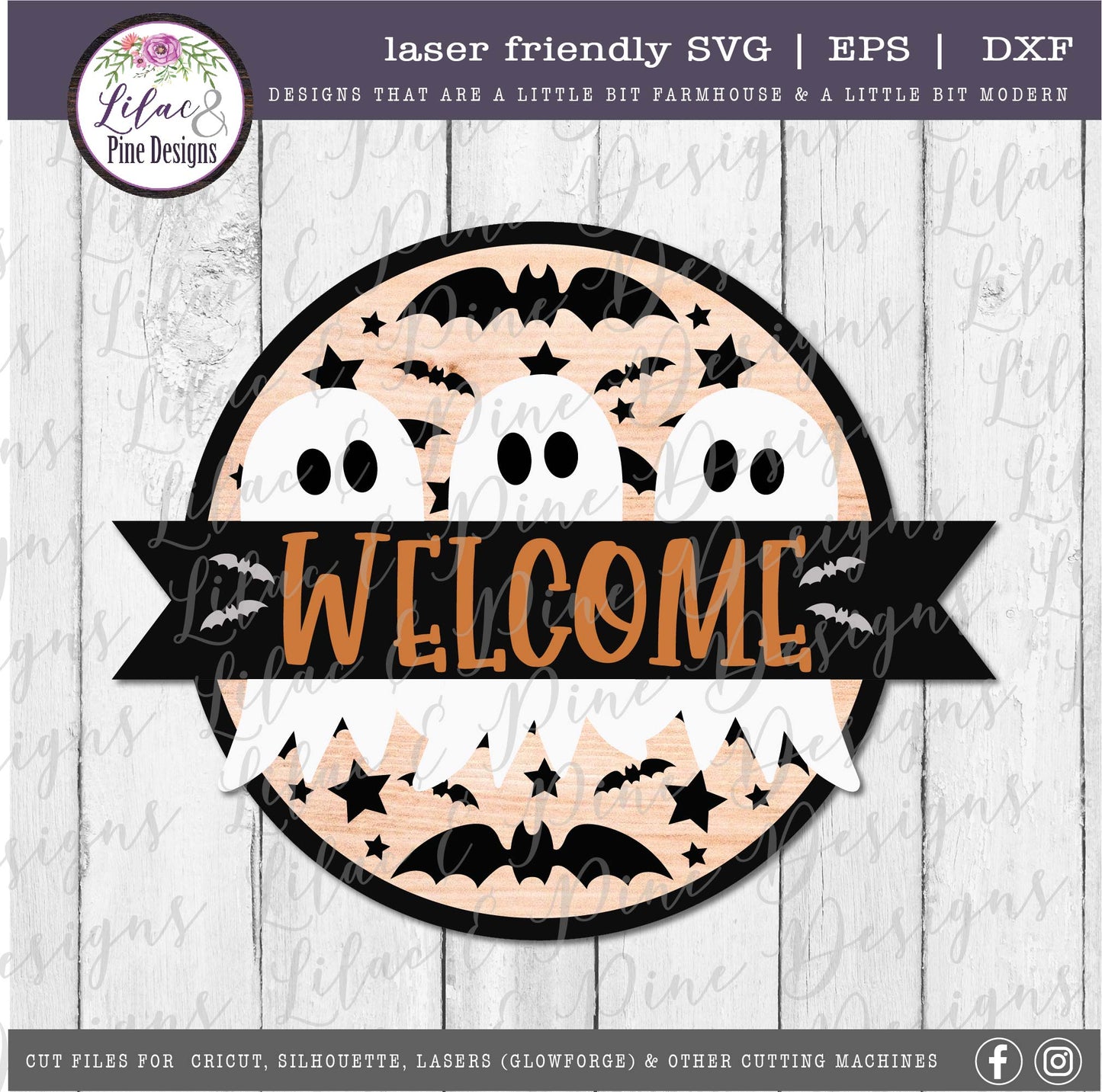 Ghost Trio Sign SVG, Halloween Welcome SVG, Spooky SVG, Ghost SVG, Door Round, Happy Halloween SVG, laser cut file, Glowforge SVG