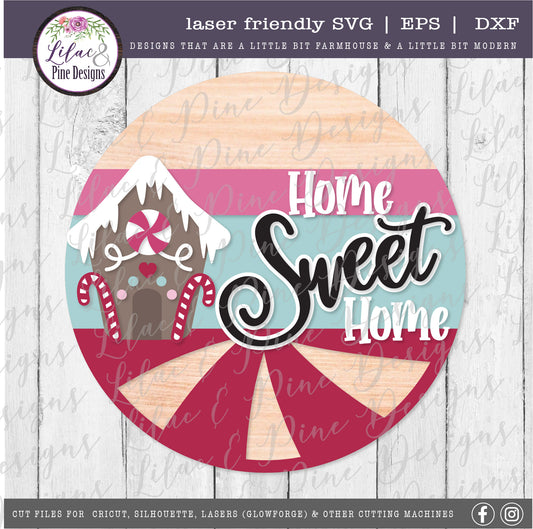 Christmas Welcome sign SVG, Home Sweet HomeSVG, Gingerbread house SVG, Gingerbread sign, candy cane pattern SVG, laser cut file, Glowforge SVG