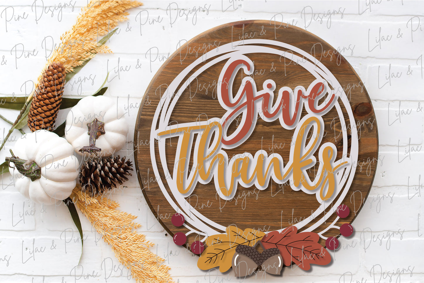 Give Thanks sign SVG, Fall sign SVG, Thanksgiving decor, Thanksgiving wreath SVG, fall leaves svg, acorn svg, Glowforge Svg, laser cut file