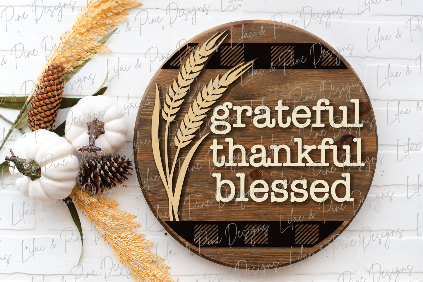 Grateful Thankful Blessed sign, Thanksgiving door round SVG, Fall Welcome, Autumn porch decor SVG, wheat SVG, Glowforge Svg, laser cut file