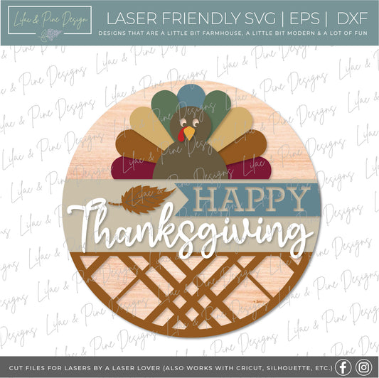 Happy Thanksgiving sign SVG, Thanksgiving round SVG, Fall Welcome, Turkey porch decor svg, Gobble SVG, Glowforge Svg, laser cut file