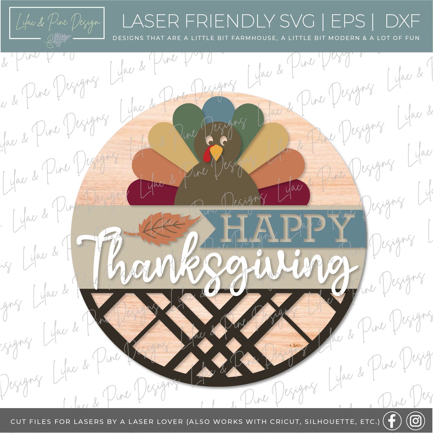 Happy Thanksgiving sign SVG, Thanksgiving round SVG, Fall Welcome, Turkey porch decor svg, Gobble SVG, Glowforge Svg, laser cut file