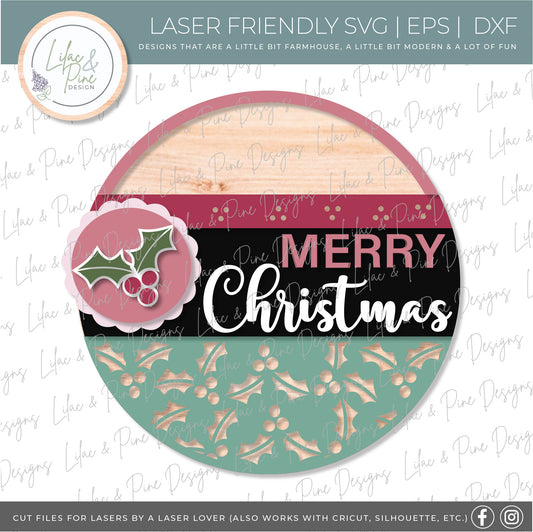 Christmas Welcome sign SVG, Merry Christmas SVG, Holly Jolly Christmas SVG, Holly sign, holly pattern SVG, laser cut file, Glowforge SVG